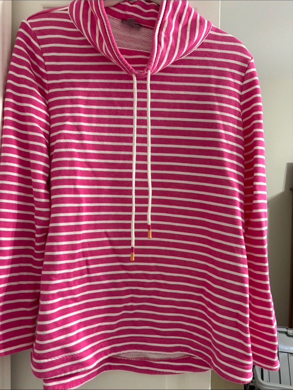 Talbots Hot Pink and White Striped Cowl Neck Sweatshirt